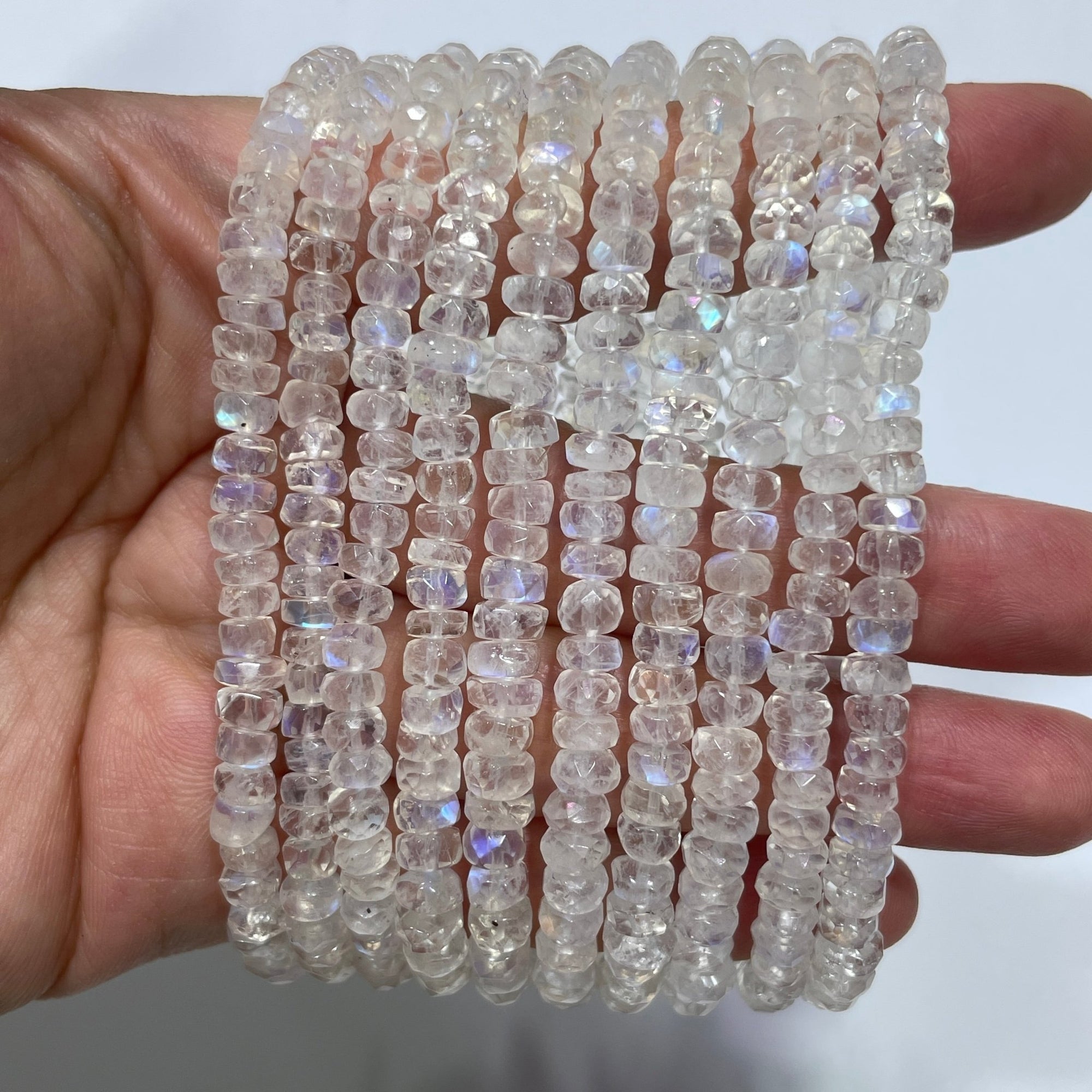 Rainbow Moonstone AAA Grade Faceted Rondelle Bead Stretch Bracelet - RockZ Sourcing Hub