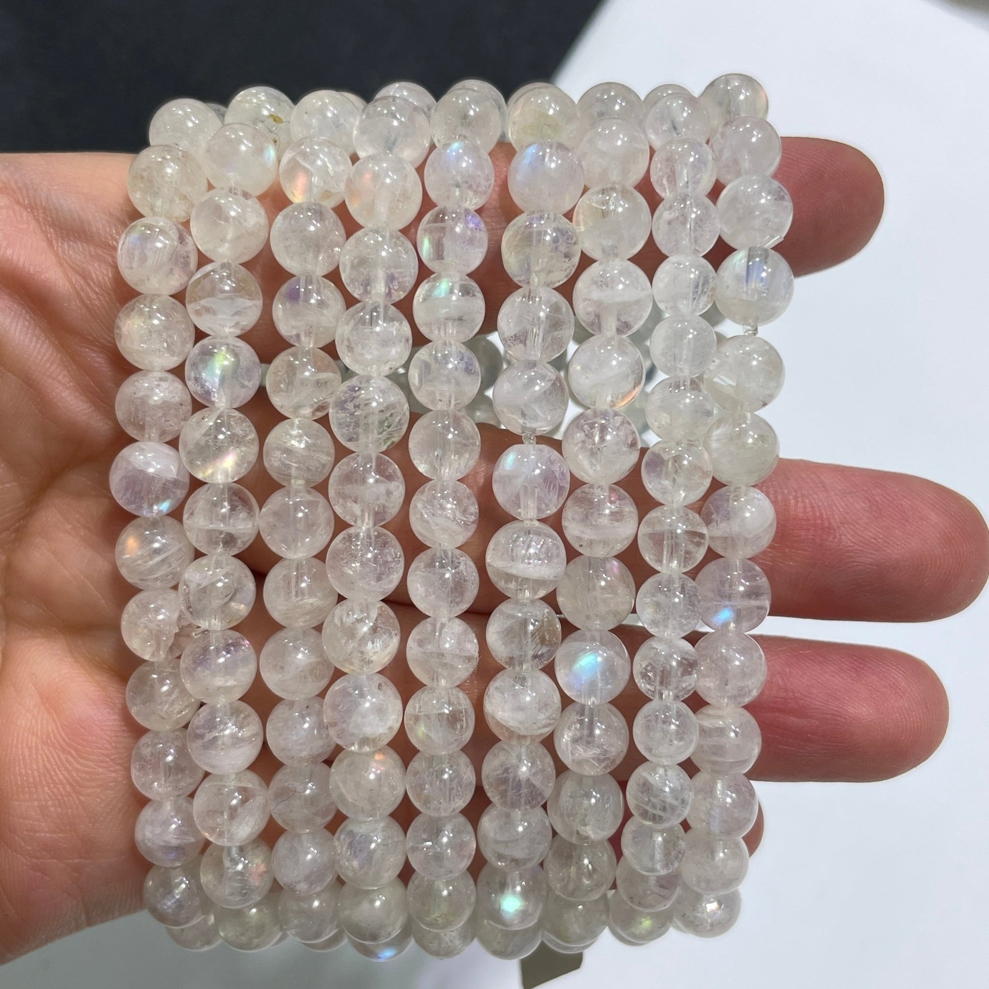 Rainbow Moonstone AAA Grade Round Bead Stretch Bracelet - RockZ Sourcing Hub