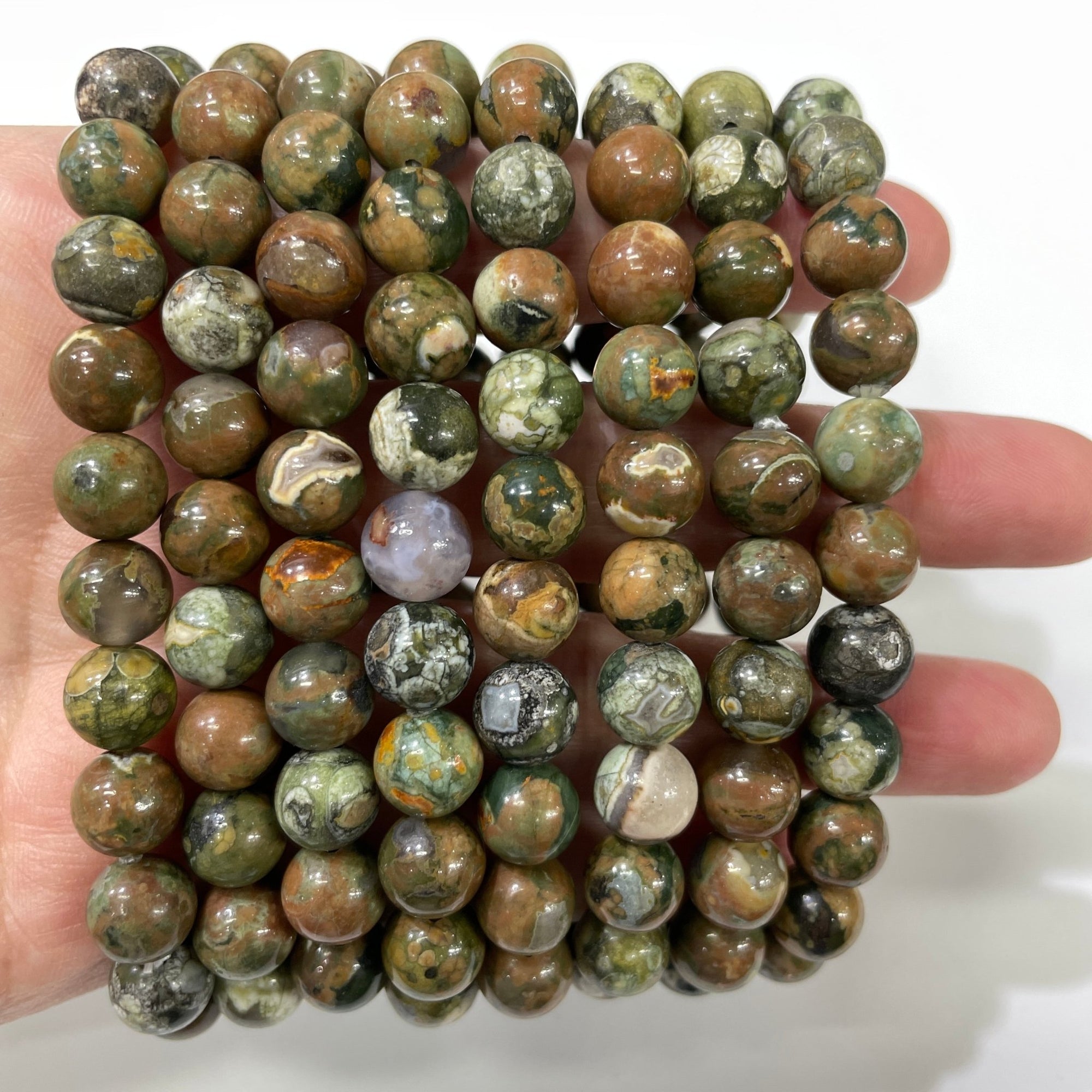 Rhyolite/Rainforest Jasper Round Bead Stretch Bracelet - RockZ Sourcing Hub