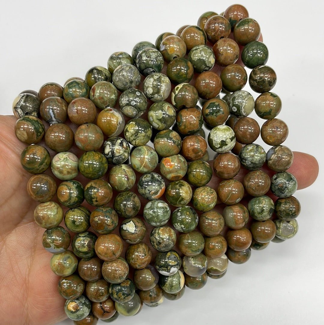 Rhyolite/Rainforest Jasper Round Bead Stretch Bracelet - RockZ Sourcing Hub