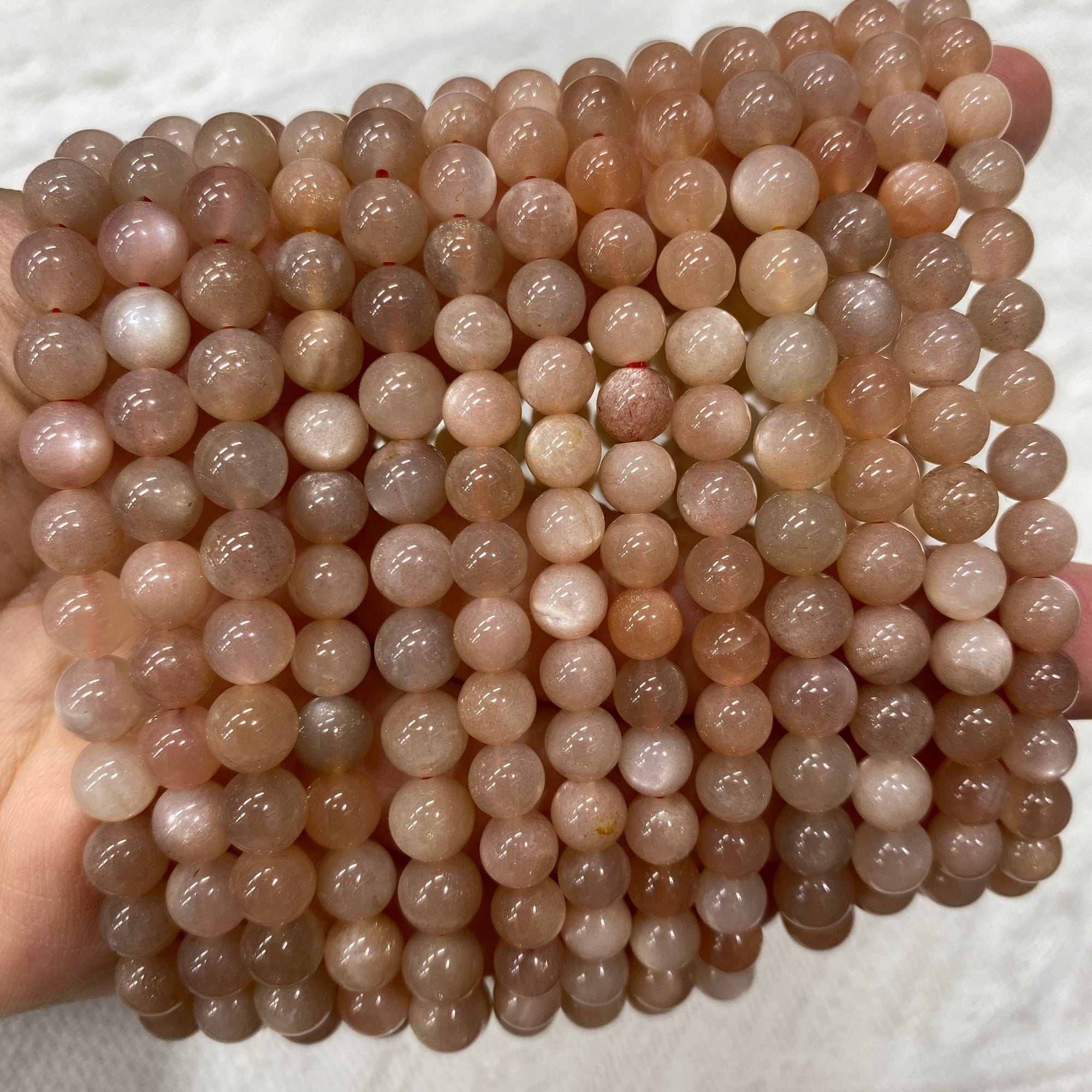 Rose Sunstone Round Bead Stretch Bracelet - Grade A - RockZ Sourcing Hub