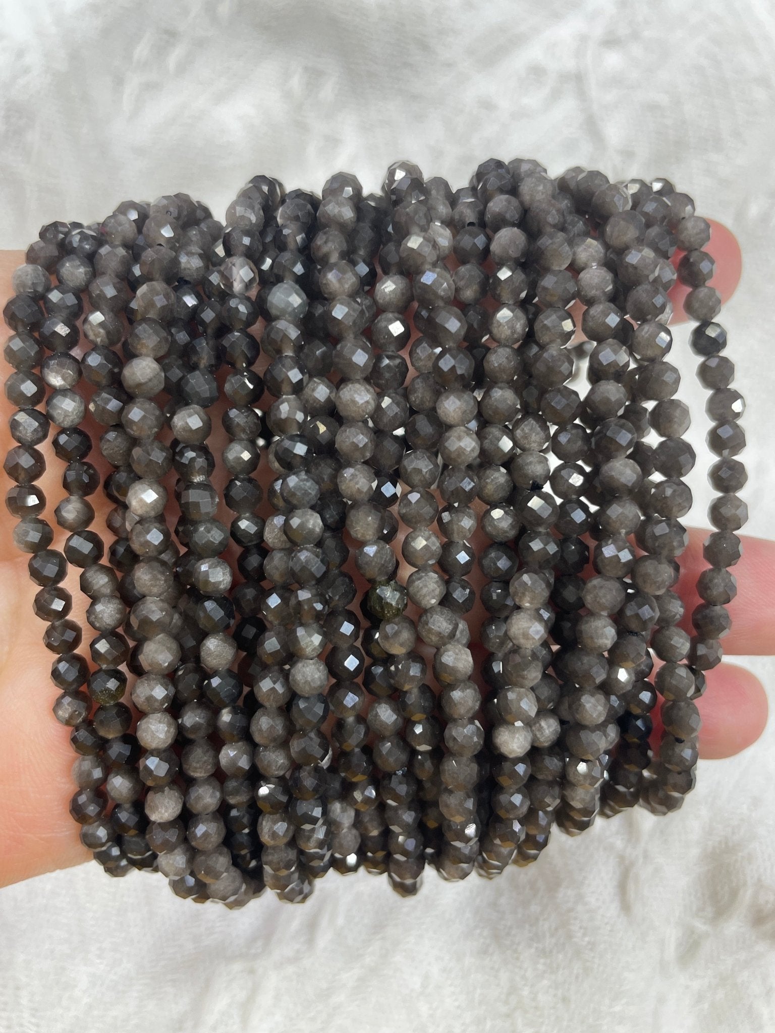 Silver Obsidian Faceted Bead Stretch Bracelet - RockZ Sourcing Hub