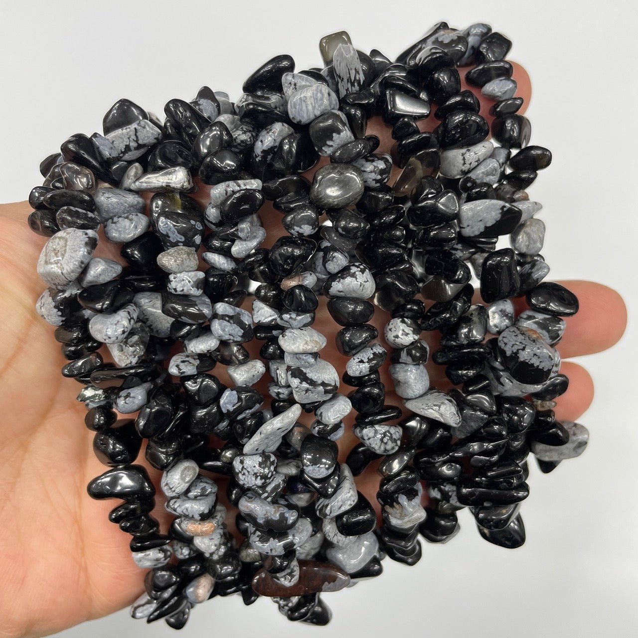 Snowflake Obsidian Drilled Chips Stretch Bracelet - RockZ Sourcing Hub
