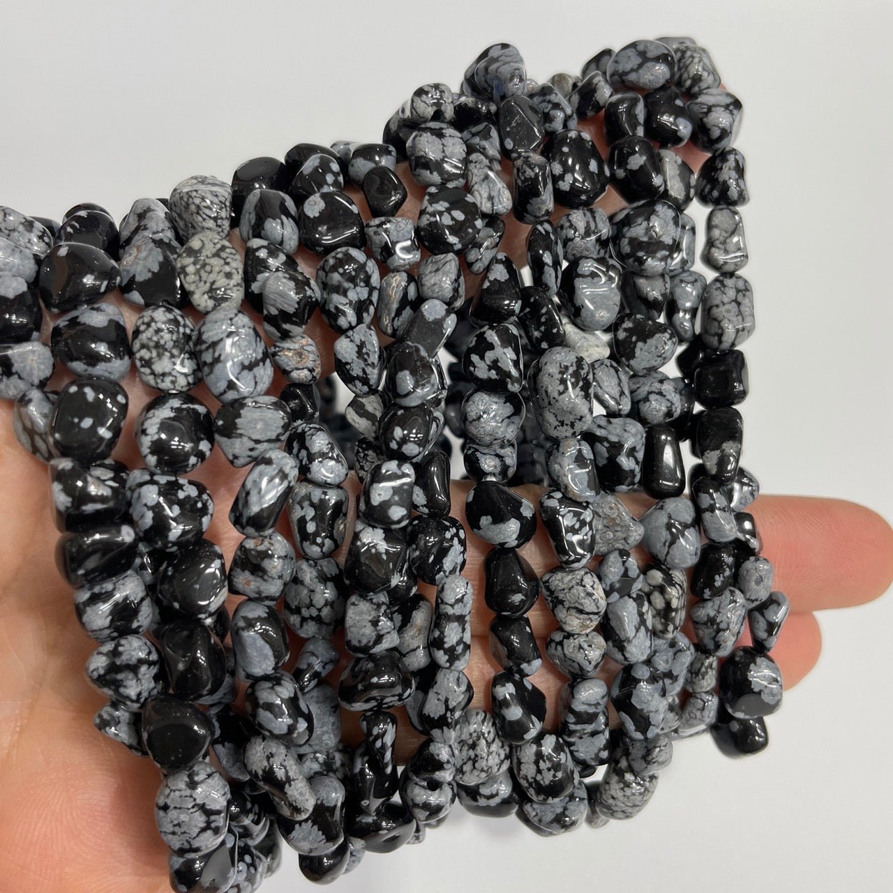 Snowflake Obsidian Drilled Nugget Stretch Bracelet - RockZ Sourcing Hub