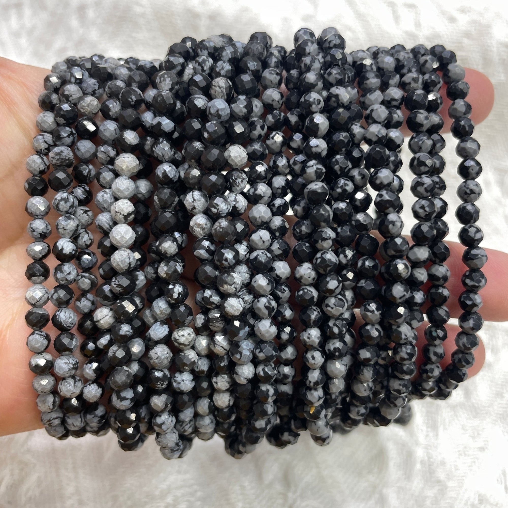 Snowflake Obsidian Faceted Bead Stretch Bracelet - RockZ Sourcing Hub
