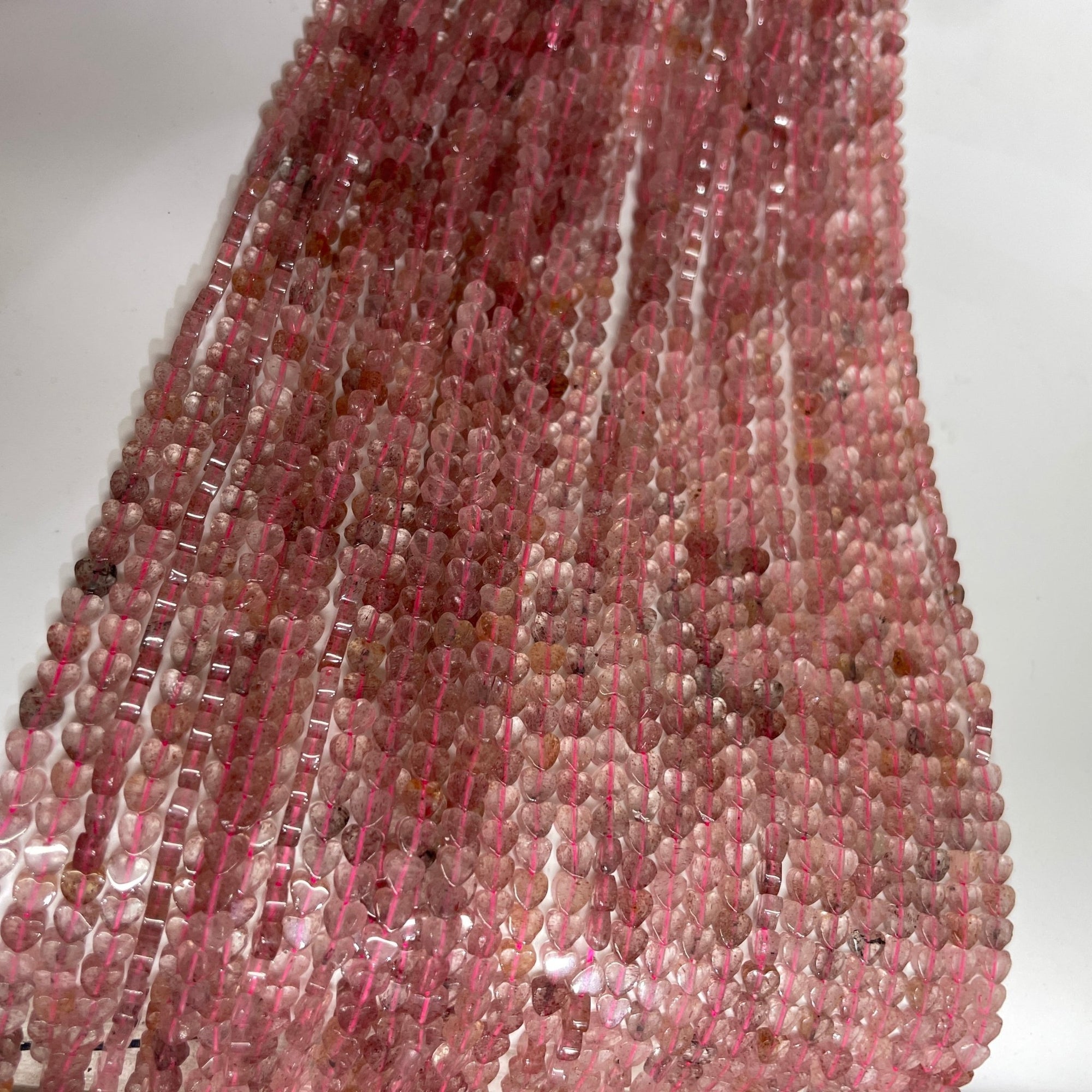 Strawberry Quartz Double-Sided Flat Heart Shaped Bead Strand - RockZ Sourcing Hub