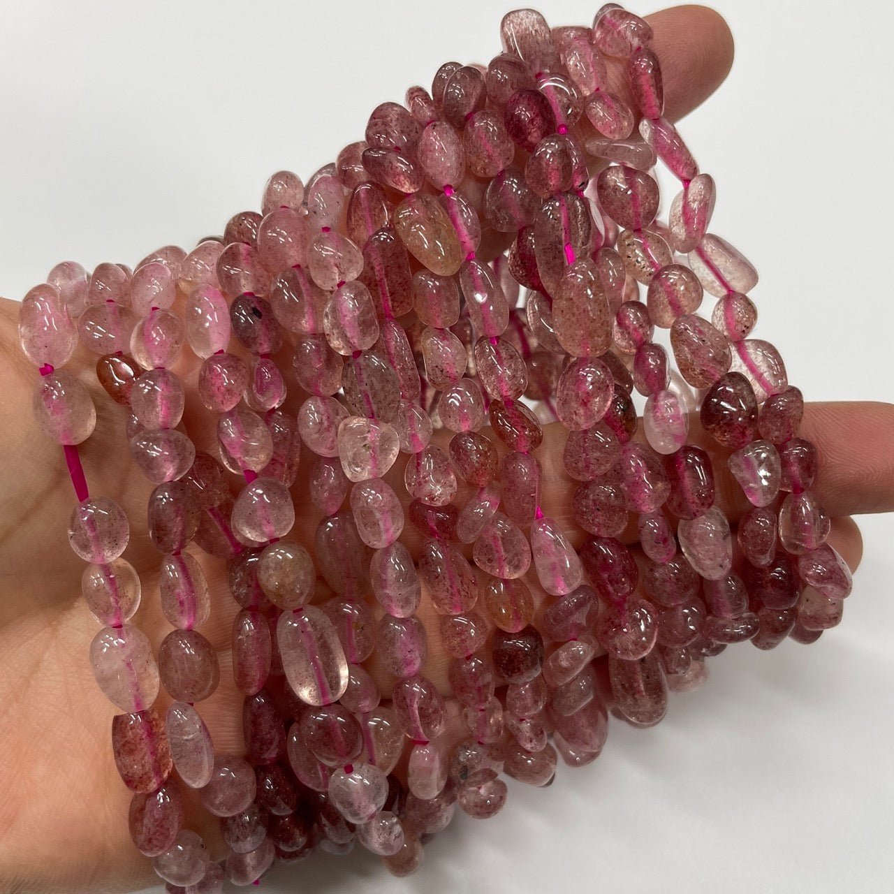 Strawberry Quartz Drilled Nugget Stretch Bracelet - RockZ Sourcing Hub