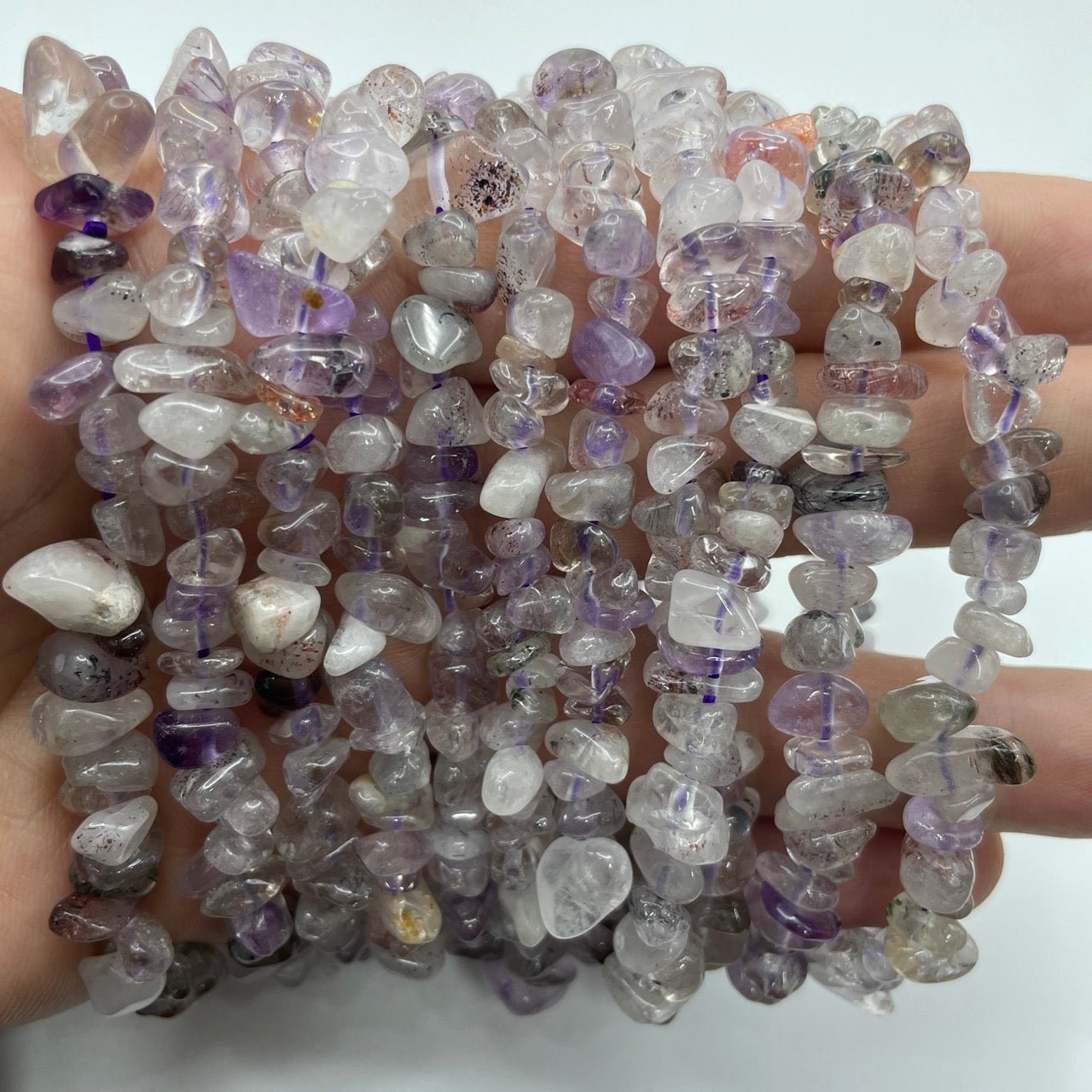Super 7 Quartz Drilled Chips Stretch Bracelet - RockZ Sourcing Hub