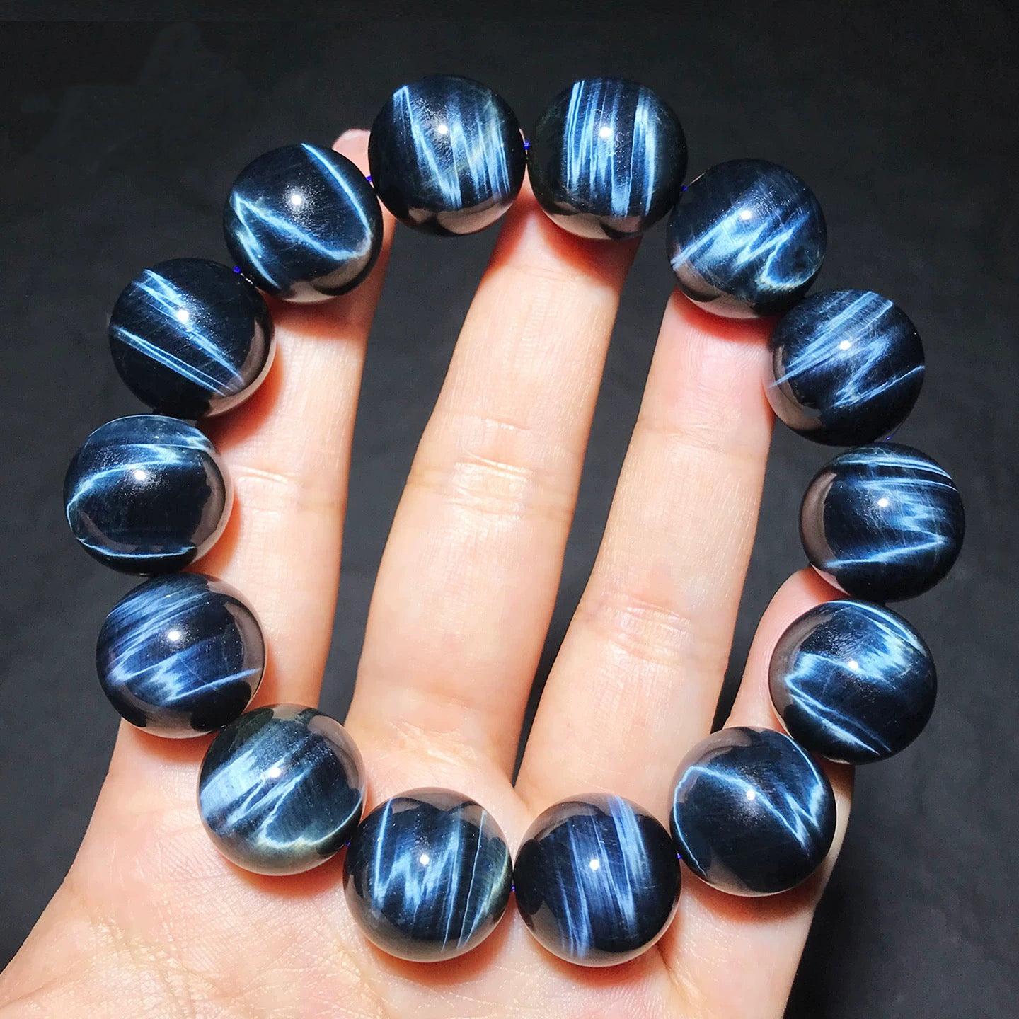 AAA Grade Blue Tiger's Eye Round Bead Stretch Bracelet