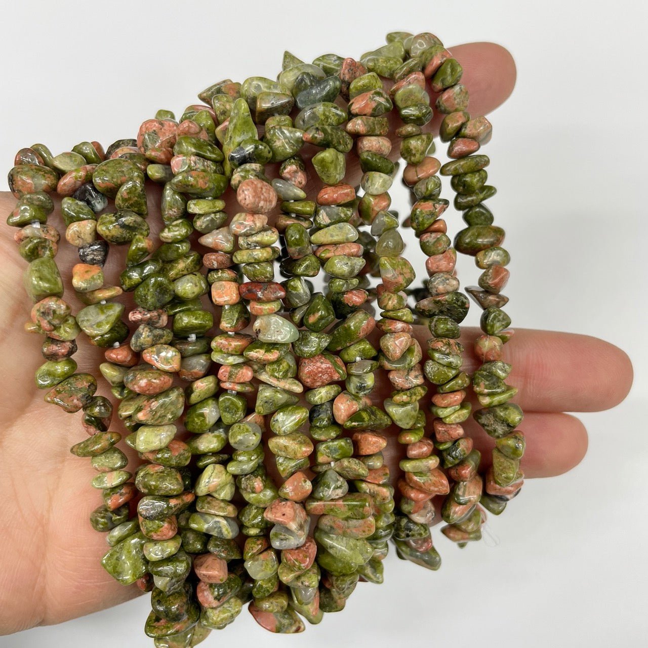 Unakite Drilled Chips Stretch Bracelet - RockZ Sourcing Hub