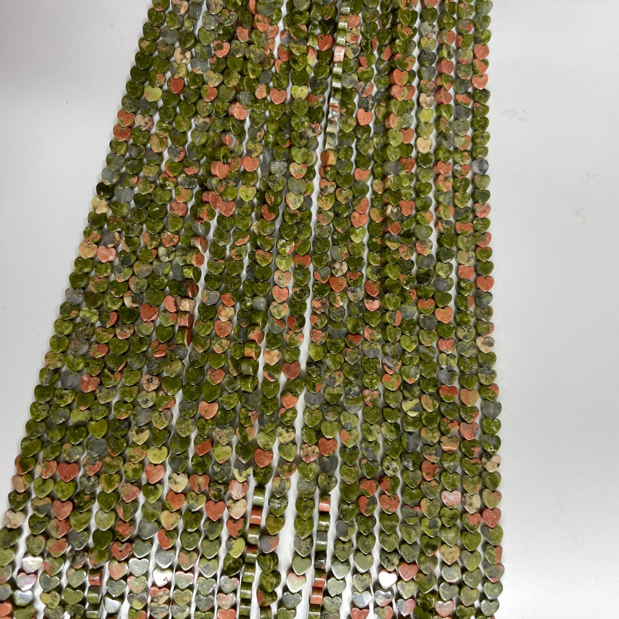Unakite Jasper Double-Sided Flat Heart Shaped Bead Strand - RockZ Sourcing Hub