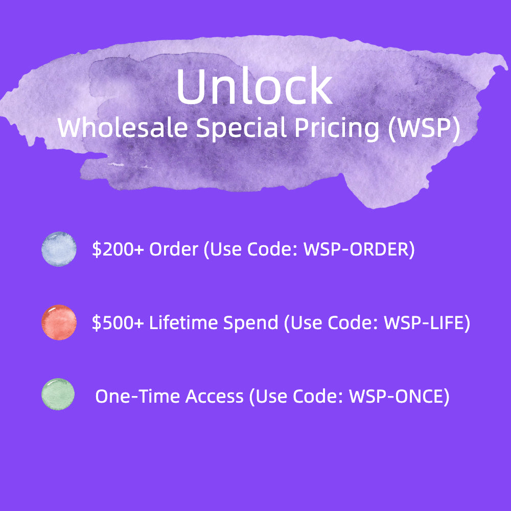 Promotional graphic for unlocking wholesale special pricing with conditions on a purple background.