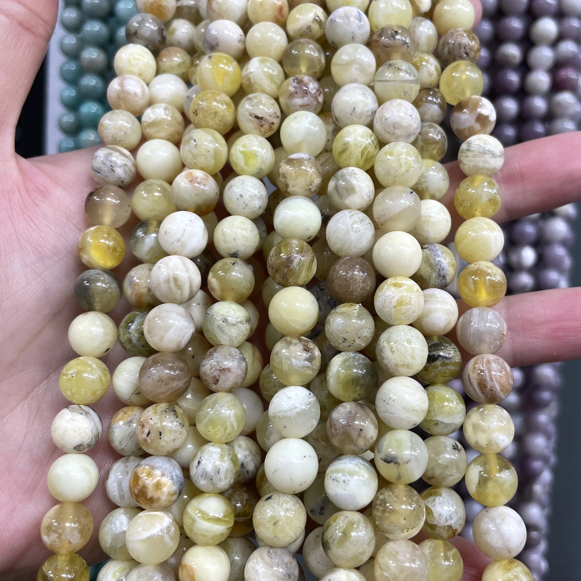 Yellowish Green Opal Round Bead Strand